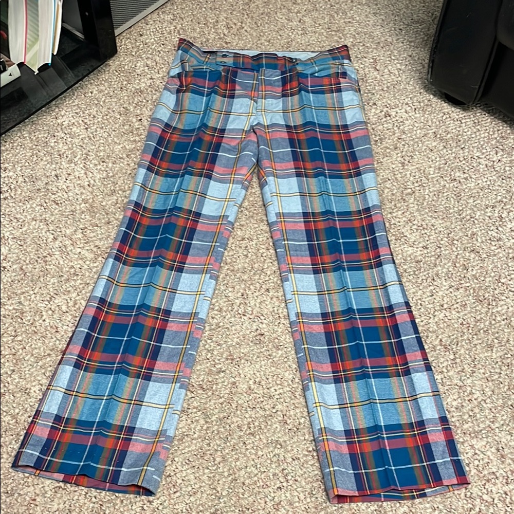 Vintage Men's Plaid Pants in Blue and Red